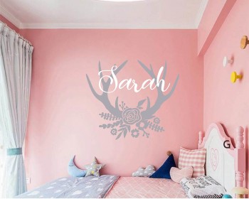 Personalized Floral Antler Antlers Name Wall Decal